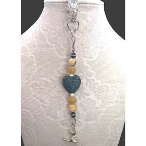 Artisan Beaded Bag Charm Tibetan Silver Cat Charm Diffuser Gemstone Keychain NEW